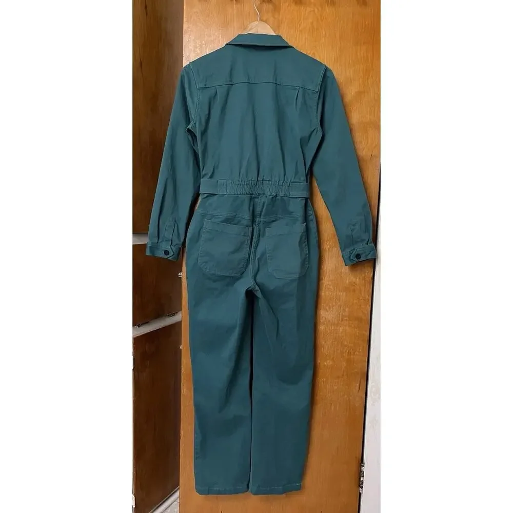 Wildfang The Essential Long Sleeve Utility Coveralls Jumpsuit Sz XS Teal Green